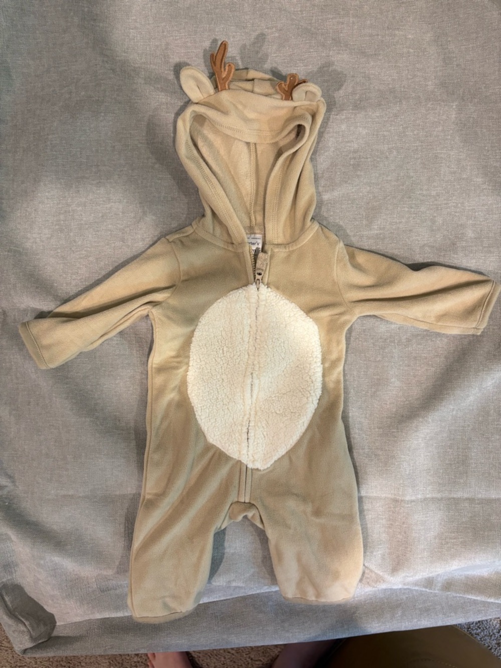 Carter's Beige and Cream Deer Hooded Fleece One-Piece